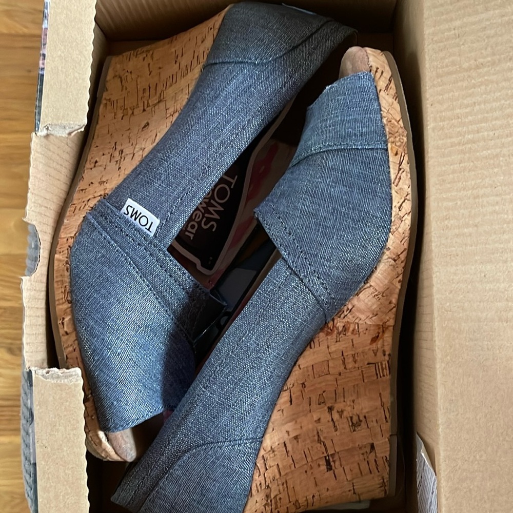 TOMS open toed wedge heels